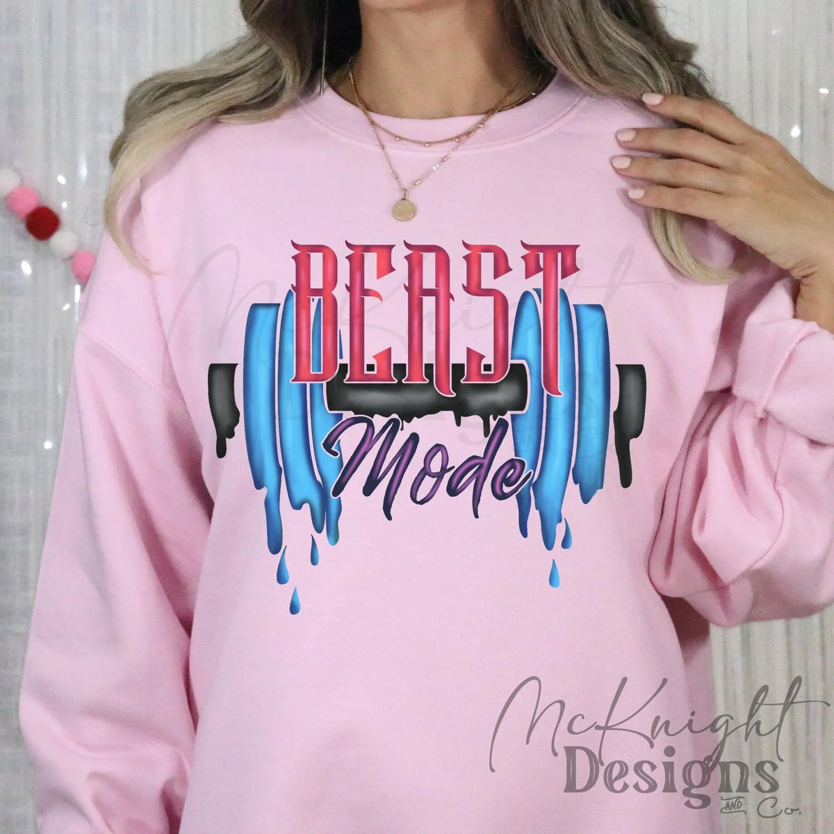 Beast Mode PNG with drippy dumbbell – digital gym workout design for sublimation, DTF & UVDTF prints