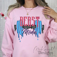 Beast Mode PNG with drippy dumbbell – digital gym workout design for sublimation, DTF & UVDTF prints