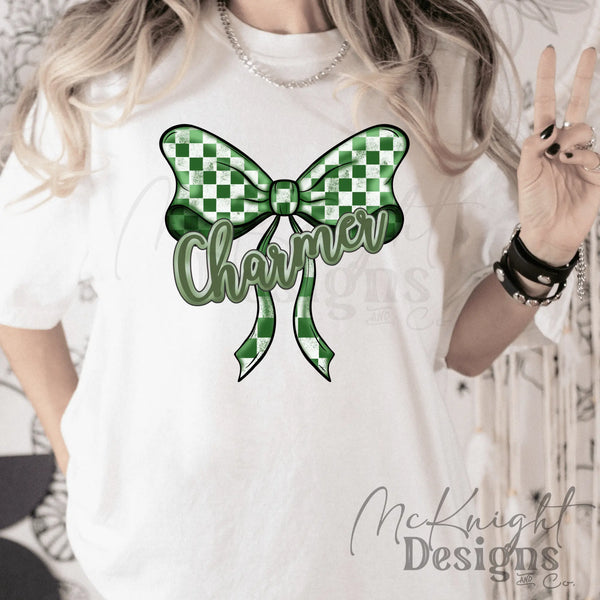 Charmer Bow PNG – girly digital design with checkered print for sublimation, DTF & UVDTF