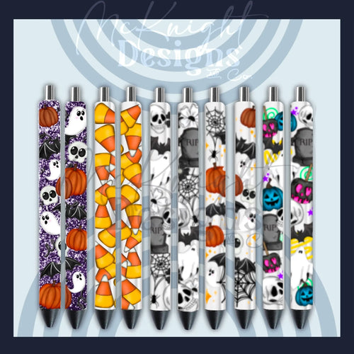 Halloween Pen Wrap Digital Design Set – 8-14 spooky printed vinyl, UVDTF & sublimation wrap designs for custom ink pens