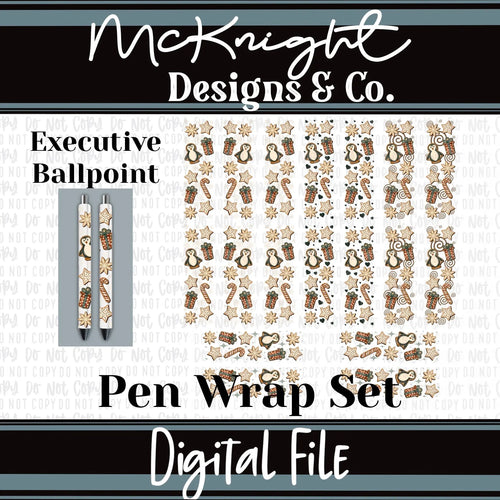 Christmas & Winter Pen Wrap Digital Design Set – 8-14 festive printed vinyl, UVDTF & sublimation wrap designs for custom ink pens