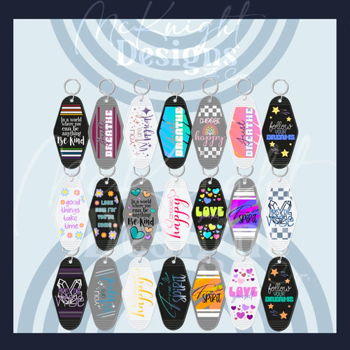 Keychain - Motel style - Hexagonal Positivity Digital Design Set 2 - McKnight Designs & Co Mixed motivational and love-themed motel-style keychain bundle - 2.7"x1.7" sizing