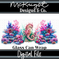 Can Wrap Digital Design - Seahorse & Coral Watercolor - McKnight Designs & Co