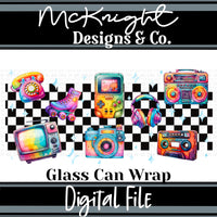 Retro Neon Tech 16oz Glass Can Wrap PNG – Checkerboard Watercolor Electronics – 90s Aesthetic Digital Download McKnight Designs & Co 16 Oz Can Wrap