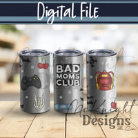 Bad Moms Club 16oz Glass Can Wrap PNG | Edgy Mom Life Design | Gamer Mom | Cherries Bats Lightning McKnight Designs & Co 16 Oz Can Wrap