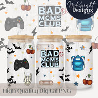 Bad Moms Club 16oz Glass Can Wrap PNG | Edgy Mom Life Design | Gamer Mom | Cherries Bats Lightning McKnight Designs & Co 16 Oz Can Wrap