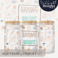 Baking Bright Cup Wrap | Christmas 16 oz PNG | Gingerbread Cookie | Holiday Kitchen Mixer Design McKnight Designs & Co 16 Oz Can Wrap