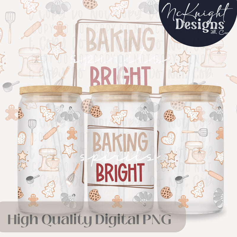 Baking Bright Cup Wrap | Christmas 16 oz PNG | Gingerbread Cookie | Holiday Kitchen Mixer Design McKnight Designs & Co 16 Oz Can Wrap
