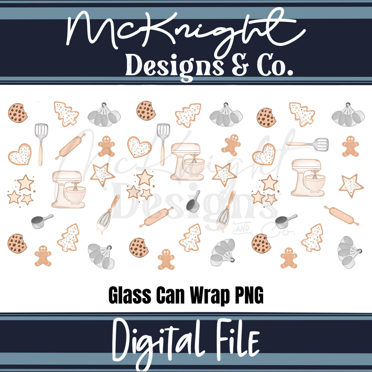 Baking Icons 16oz Glass Can Wrap PNG – Cute Gingerbread, Cookies, Mixer & Baking Tools McKnight Designs & Co 16 Oz Can Wrap