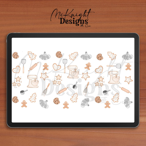 Baking Icons 16oz Glass Can Wrap PNG – Cute Gingerbread, Cookies, Mixer & Baking Tools McKnight Designs & Co 16 Oz Can Wrap