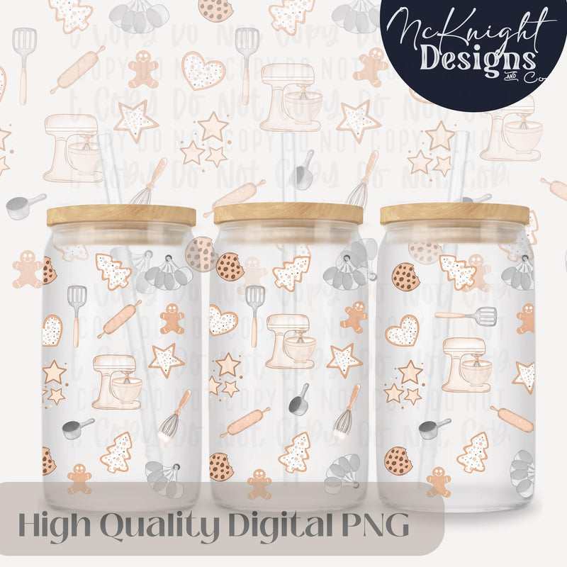 Baking Icons 16oz Glass Can Wrap PNG – Cute Gingerbread, Cookies, Mixer & Baking Tools McKnight Designs & Co 16 Oz Can Wrap