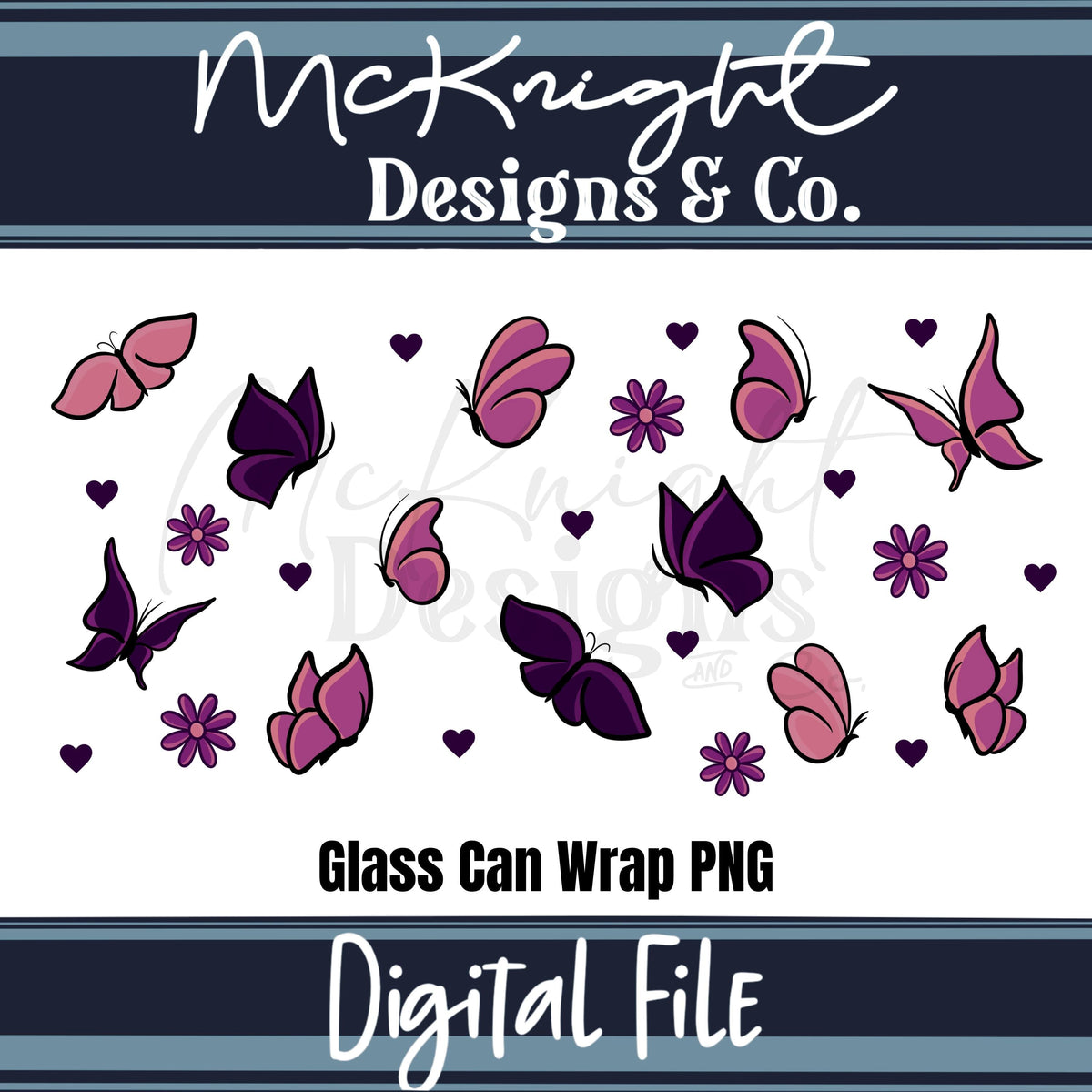 Spring Floral | Butterfly & Hearts | 16 oz Can Wrap Digital Design | PNG UVDTF & Sublimation McKnight Designs & Co 16 Oz Can Wrap