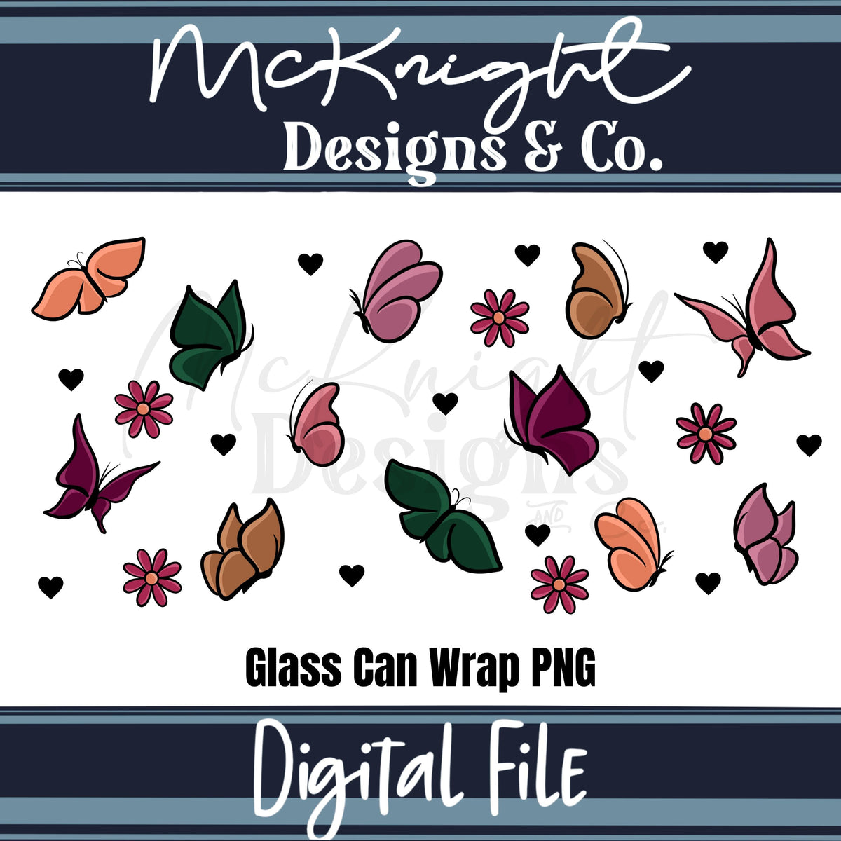 Spring Floral | Butterfly & Hearts | 16 oz Can Wrap Digital Design | PNG UVDTF & Sublimation McKnight Designs & Co 16 Oz Can Wrap