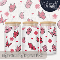 Spring Floral | Butterfly & Hearts | 16 oz Can Wrap Digital Design | PNG UVDTF & Sublimation McKnight Designs & Co 16 Oz Can Wrap