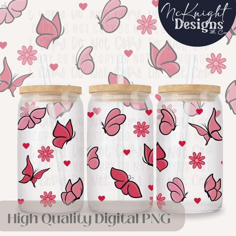 Spring Floral | Butterfly & Hearts | 16 oz Can Wrap Digital Design | PNG UVDTF & Sublimation McKnight Designs & Co 16 Oz Can Wrap