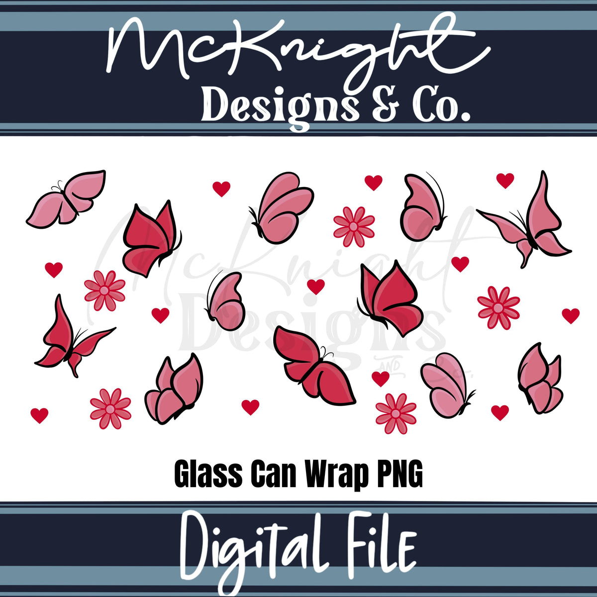 Spring Floral | Butterfly & Hearts | 16 oz Can Wrap Digital Design | PNG UVDTF & Sublimation McKnight Designs & Co 16 Oz Can Wrap