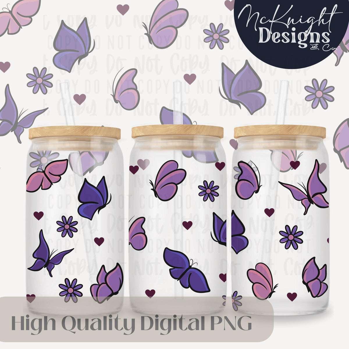 Spring Floral | Butterfly & Hearts | 16 oz Can Wrap Digital Design | PNG UVDTF & Sublimation McKnight Designs & Co 16 Oz Can Wrap