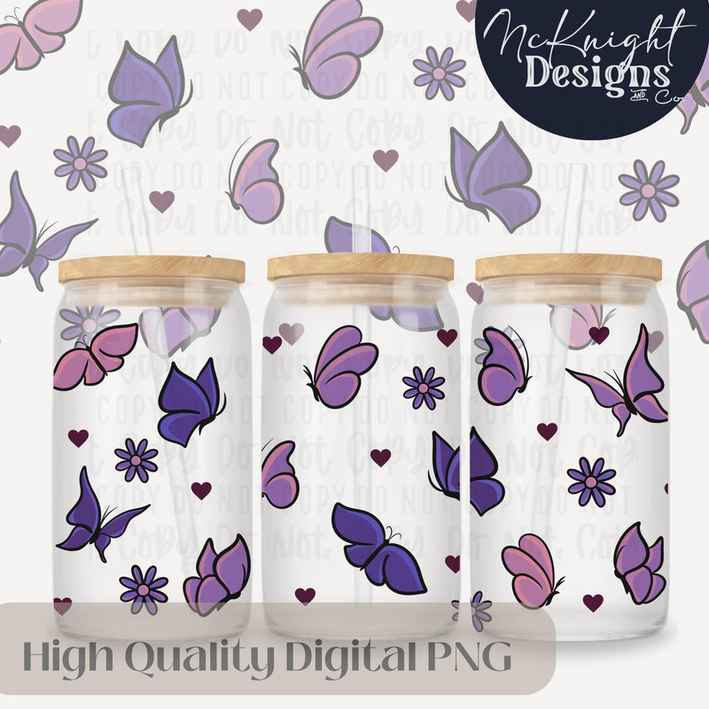Spring Floral | Butterfly & Hearts | 16 oz Can Wrap Digital Design | PNG UVDTF & Sublimation McKnight Designs & Co 16 Oz Can Wrap