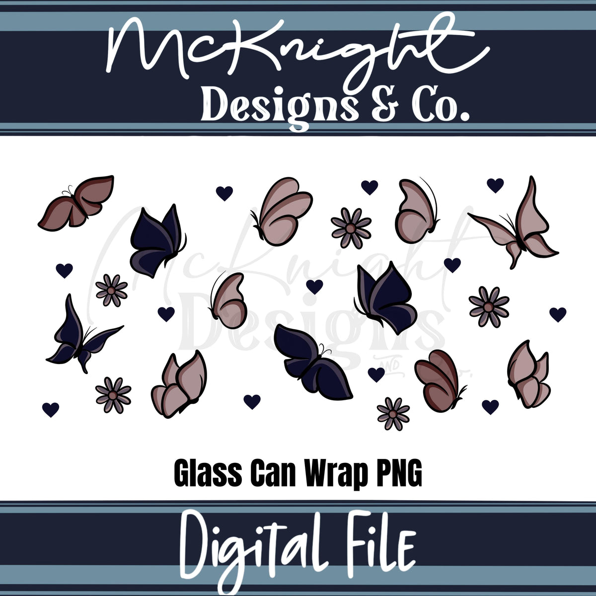 Spring Floral | Butterfly & Hearts | 16 oz Can Wrap Digital Design | PNG UVDTF & Sublimation McKnight Designs & Co 16 Oz Can Wrap
