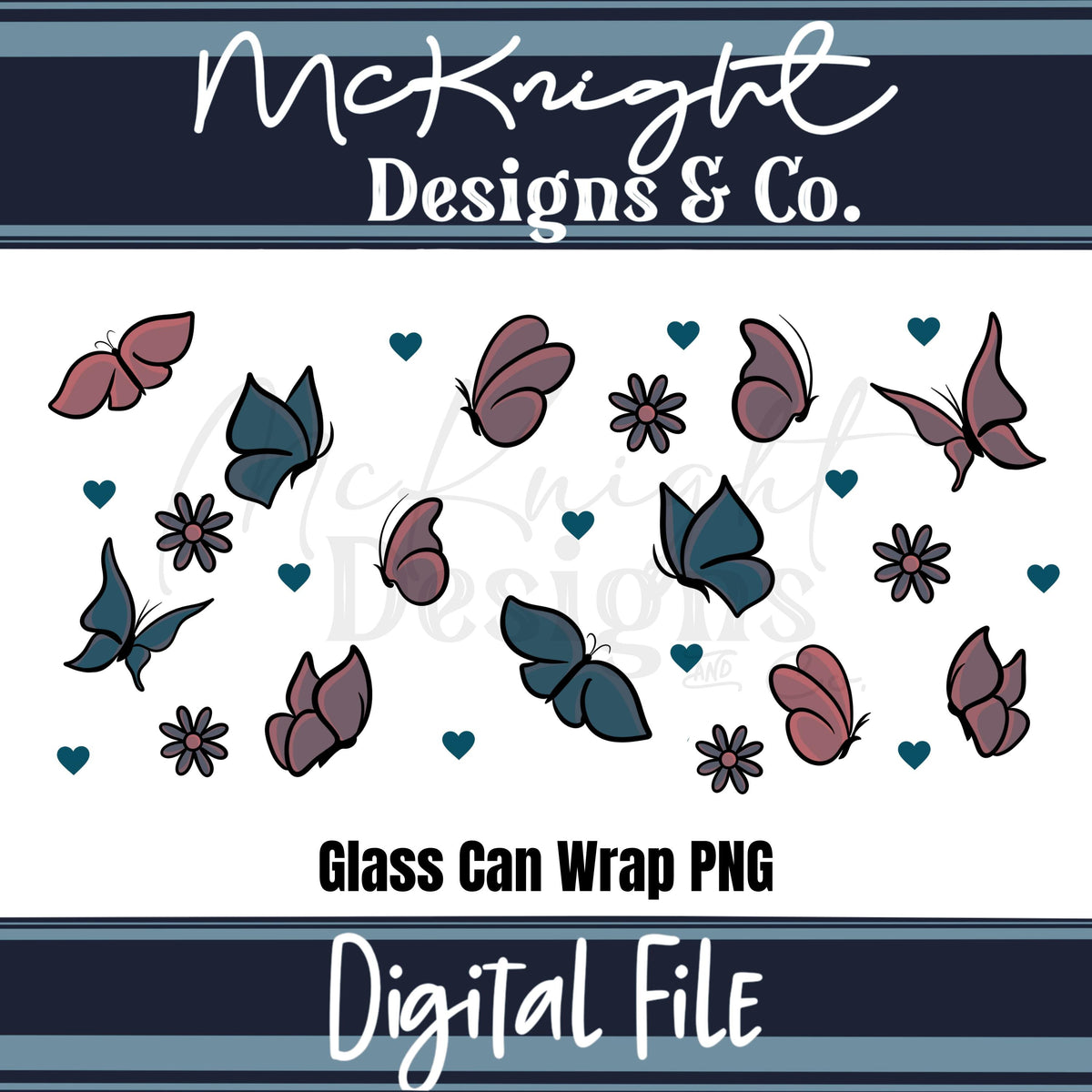 Spring Floral | Butterfly & Hearts | 16 oz Can Wrap Digital Design | PNG UVDTF & Sublimation McKnight Designs & Co 16 Oz Can Wrap