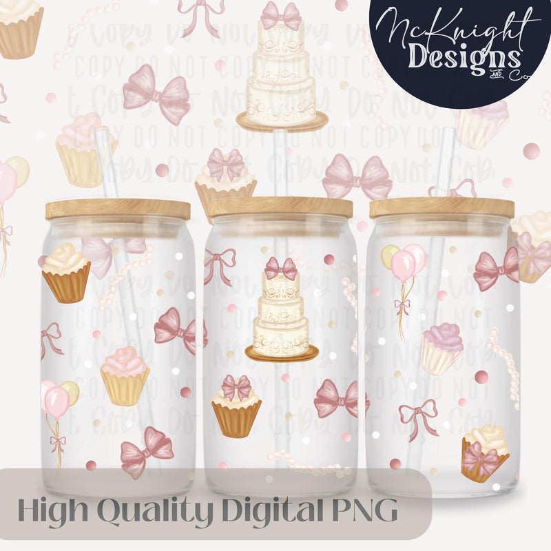 Girly Party Aesthetic Wrap PNG | Birthday Cake Celebration | 16oz Glass Can McKnight Designs & Co 16 Oz Can Wrap