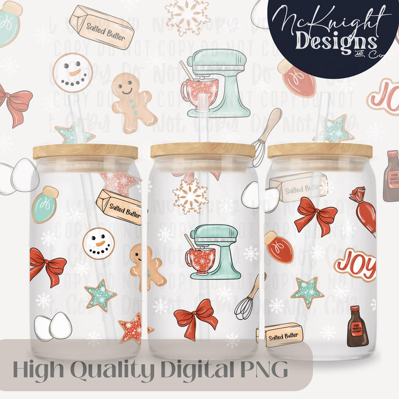 Christmas Baking Glass Can Wrap PNG – Holiday Gingerbread Mixer Cup 16oz McKnight Designs & Co 16 Oz Can Wrap