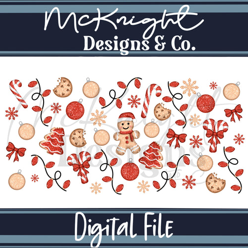Glitter Gingerbread Christmas 16oz Can Glass Wrap PNG | Holiday Cookies, Candy Canes & Festive Lights McKnight Designs & Co 16 Oz Can Wrap