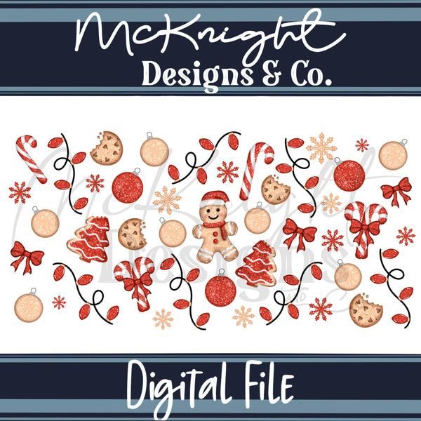 Glitter Gingerbread Christmas 16oz Can Glass Wrap PNG | Holiday Cookies, Candy Canes & Festive Lights McKnight Designs & Co 16 Oz Can Wrap