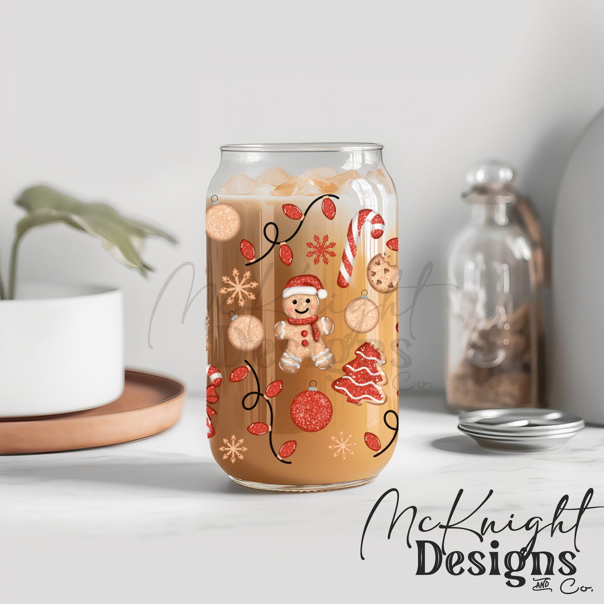 Glitter Gingerbread Christmas 16oz Can Glass Wrap PNG | Holiday Cookies, Candy Canes & Festive Lights McKnight Designs & Co 16 Oz Can Wrap