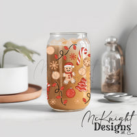 Glitter Gingerbread Christmas 16oz Can Glass Wrap PNG | Holiday Cookies, Candy Canes & Festive Lights McKnight Designs & Co 16 Oz Can Wrap