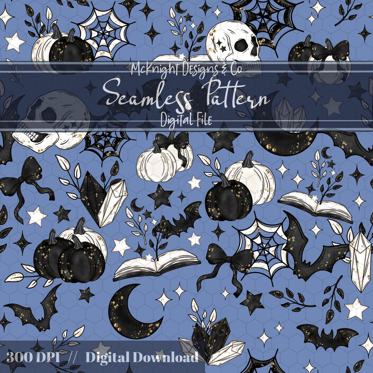 Spooky Bookish Seamless Pattern – Gothic Halloween PNG File (6 Variants) McKnight Designs & Co Seamless Pattern File