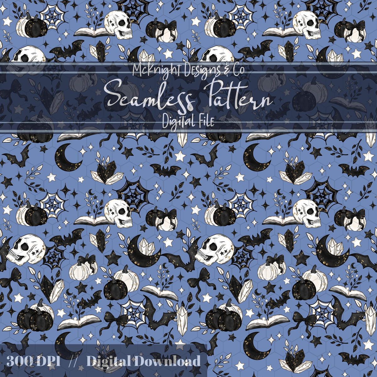 Spooky Bookish Seamless Pattern – Gothic Halloween PNG File (6 Variants) McKnight Designs & Co Seamless Pattern File
