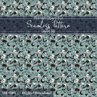 Spooky Bookish Seamless Pattern – Gothic Halloween PNG File (6 Variants) McKnight Designs & Co Seamless Pattern File