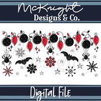 Spooky Christmas Glass Can Wrap 16oz PNG – Creepmas Spookmas  – Gothic Holiday Lights & Bats McKnight Designs & Co 16 Oz Can Wrap