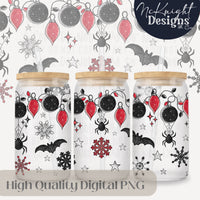 Spooky Christmas Glass Can Wrap 16oz PNG – Creepmas Spookmas  – Gothic Holiday Lights & Bats McKnight Designs & Co 16 Oz Can Wrap