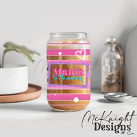 Mama in the Making 16oz Glass Can Wrap PNG – Pink Striped Pregnancy Design McKnight Designs & Co 16 Oz Can Wrap