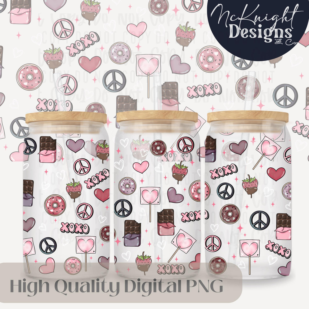 Valentine 16oz Glass Can Wrap PNG Set – XOXO Hearts, Chocolate & Sweets Design McKnight Designs & Co 16 Oz Can Wrap