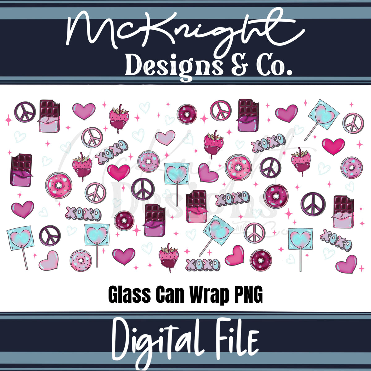 Valentine 16oz Glass Can Wrap PNG Set – XOXO Hearts, Chocolate & Sweets Design McKnight Designs & Co 16 Oz Can Wrap