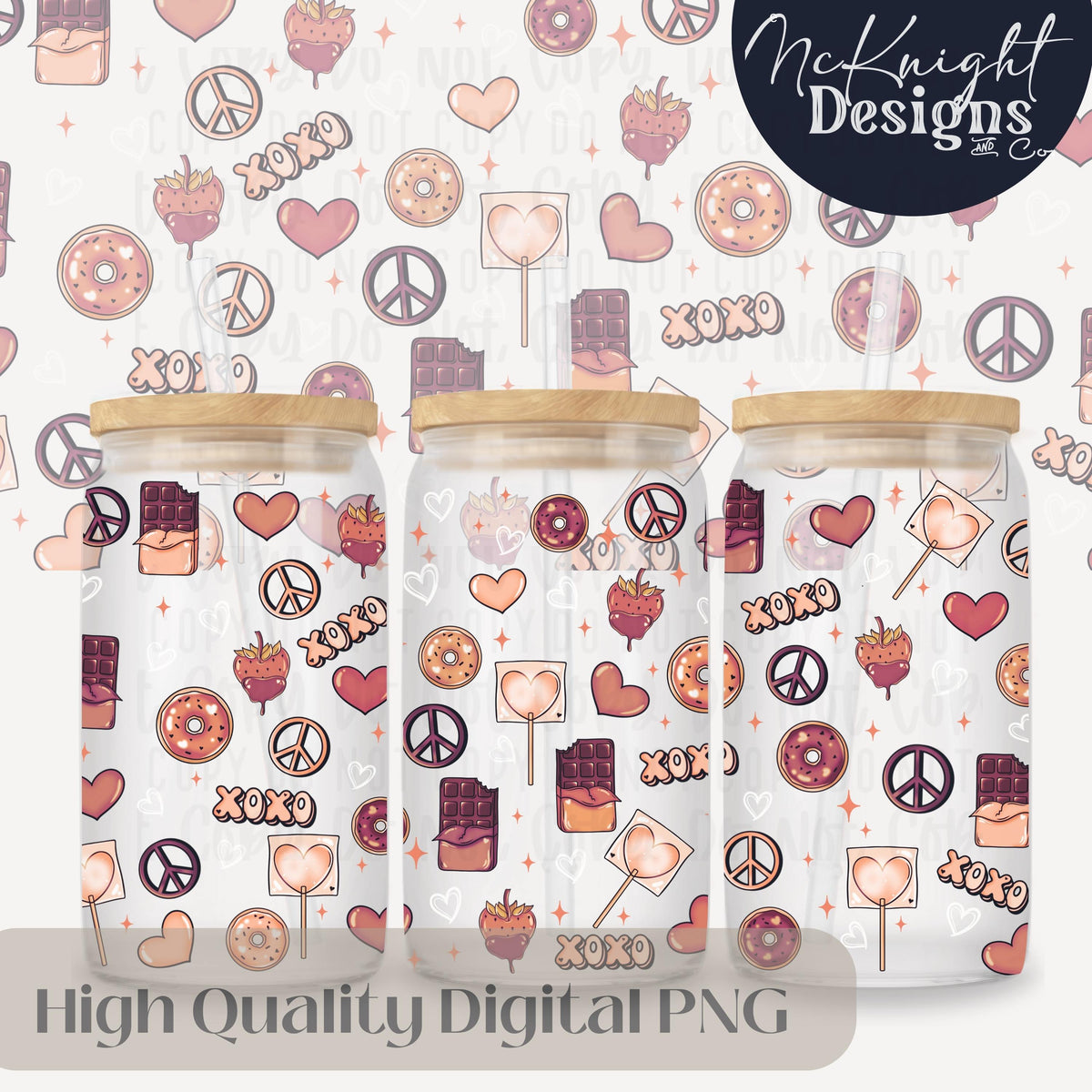 Valentine 16oz Glass Can Wrap PNG Set – XOXO Hearts, Chocolate & Sweets Design McKnight Designs & Co 16 Oz Can Wrap