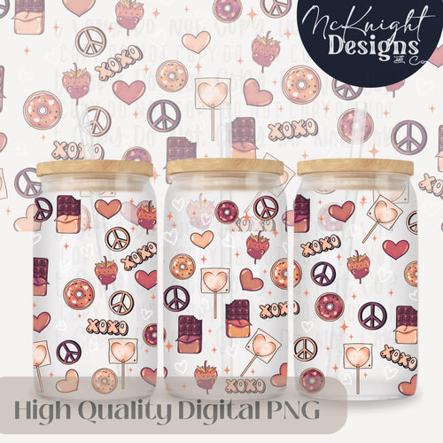 Valentine 16oz Glass Can Wrap PNG Set – XOXO Hearts, Chocolate & Sweets Design McKnight Designs & Co 16 Oz Can Wrap