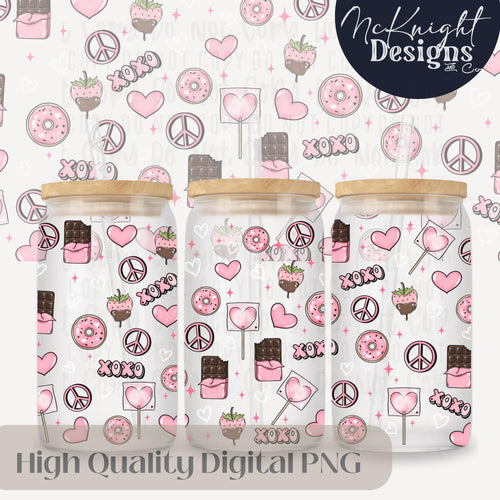 Valentine 16oz Glass Can Wrap PNG Set – XOXO Hearts, Chocolate & Sweets Design McKnight Designs & Co 16 Oz Can Wrap