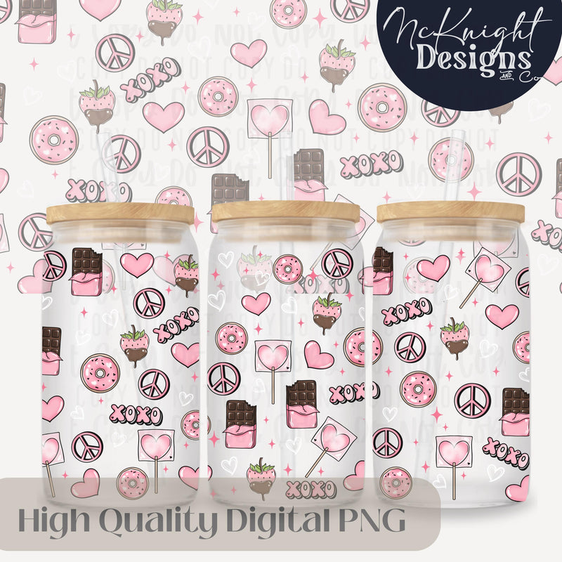 Valentine 16oz Glass Can Wrap PNG Set – XOXO Hearts, Chocolate & Sweets Design McKnight Designs & Co 16 Oz Can Wrap