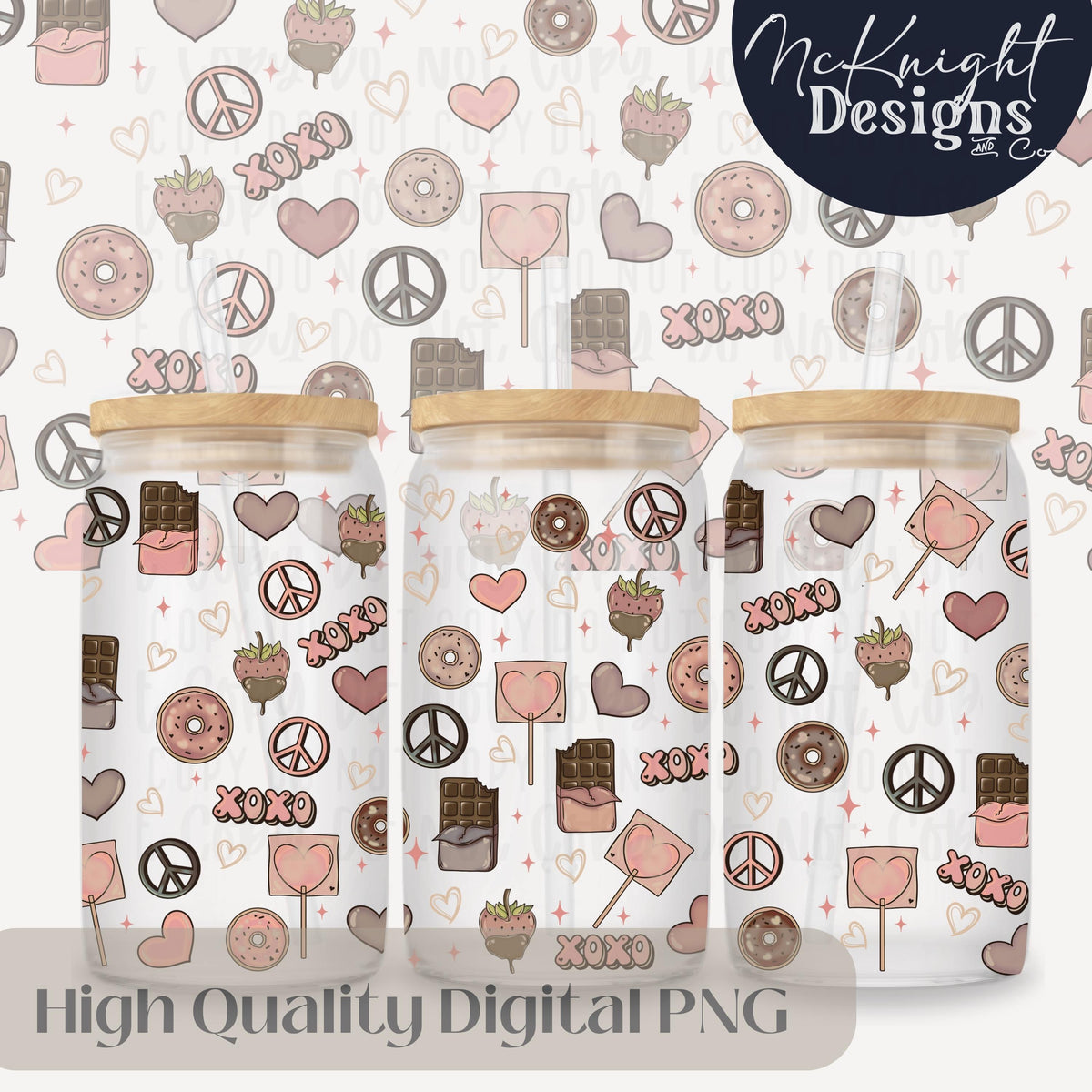 Valentine 16oz Glass Can Wrap PNG Set – XOXO Hearts, Chocolate & Sweets Design McKnight Designs & Co 16 Oz Can Wrap