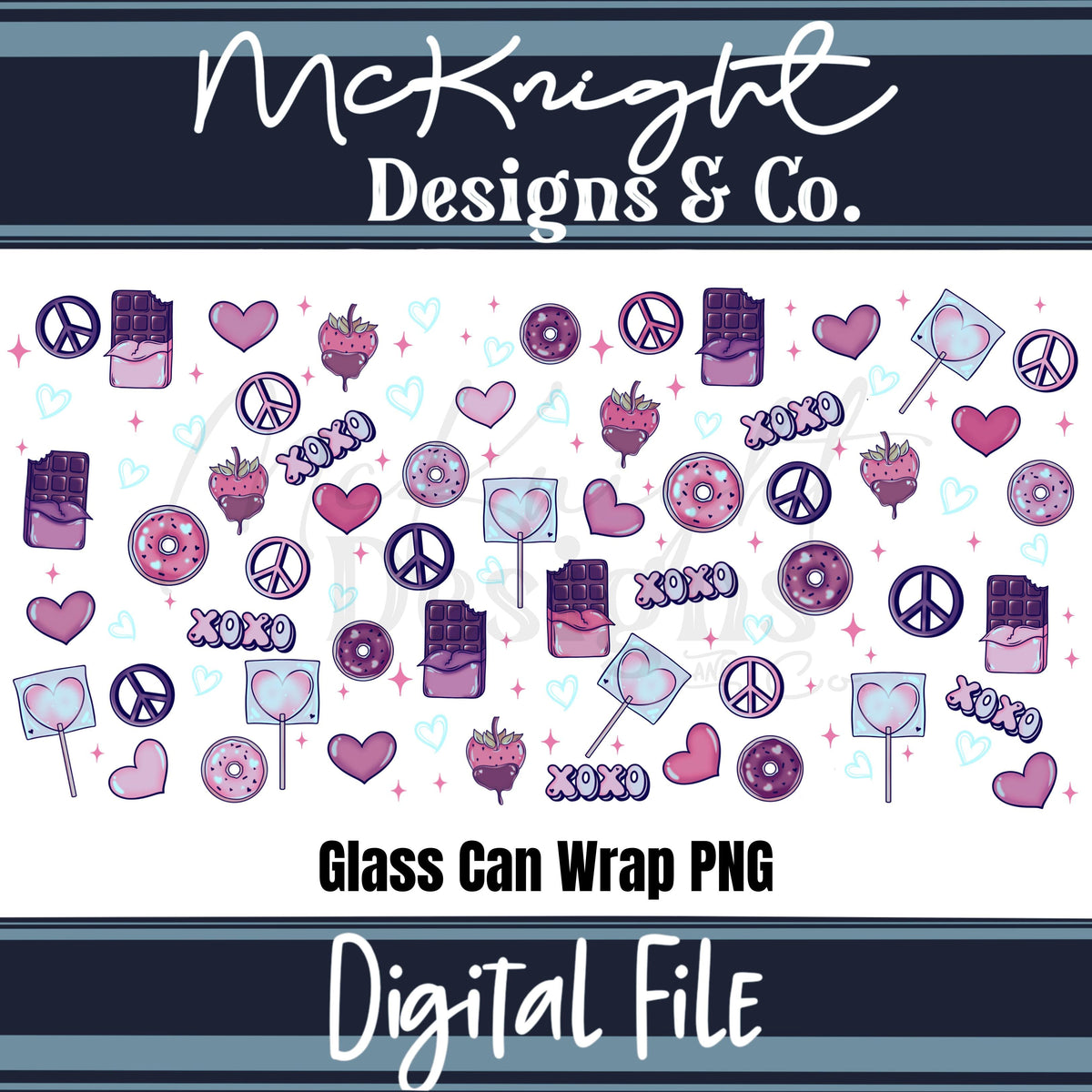 Valentine 16oz Glass Can Wrap PNG Set – XOXO Hearts, Chocolate & Sweets Design McKnight Designs & Co 16 Oz Can Wrap
