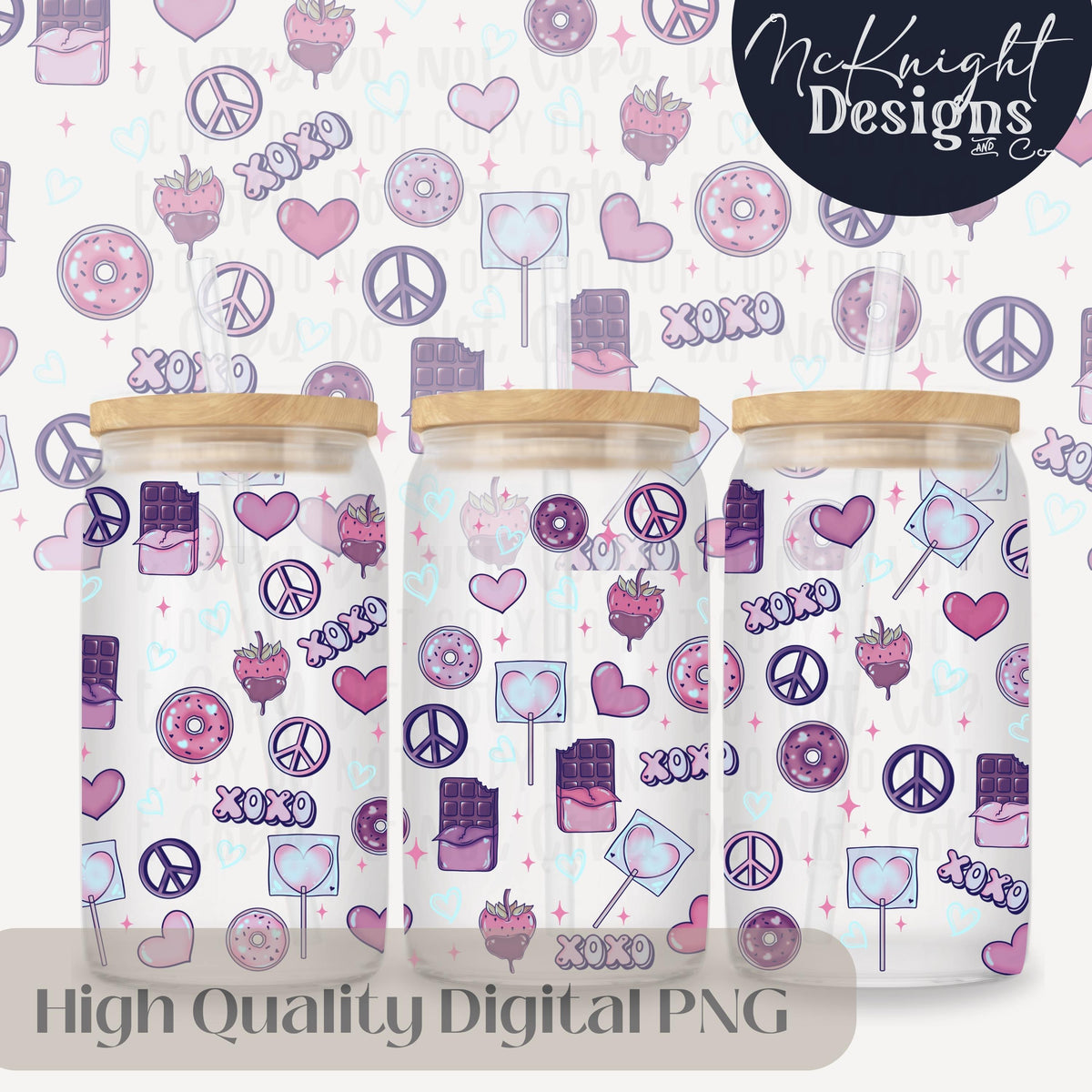 Valentine 16oz Glass Can Wrap PNG Set – XOXO Hearts, Chocolate & Sweets Design McKnight Designs & Co 16 Oz Can Wrap