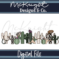 Western Cactus 16oz Glass Can Wrap PNG | Cowboy Ranch Desert Cacti Border McKnight Designs & Co 16 Oz Can Wrap