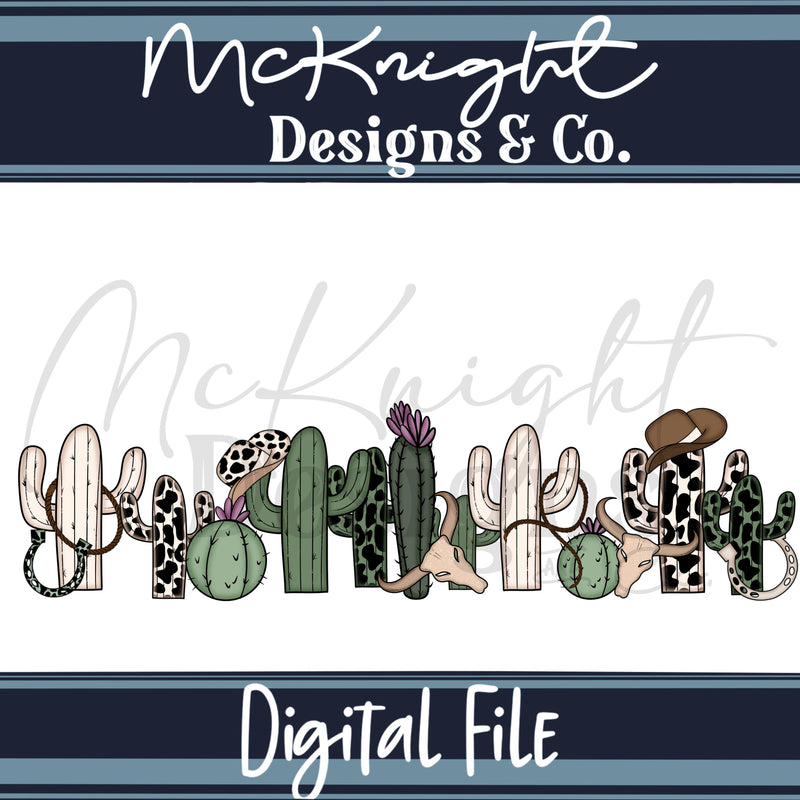 Western Cactus 16oz Glass Can Wrap PNG | Cowboy Ranch Desert Cacti Border McKnight Designs & Co 16 Oz Can Wrap