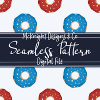 Patriotic Donut Seamless Pattern – Red & Blue 4th of July PNG McKnight Designs & Co Seamless Pattern File