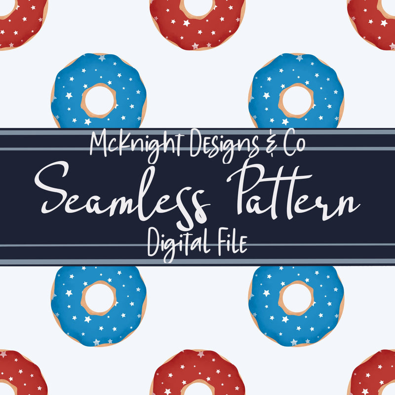 Patriotic Donut Seamless Pattern – Red & Blue 4th of July PNG McKnight Designs & Co Seamless Pattern File