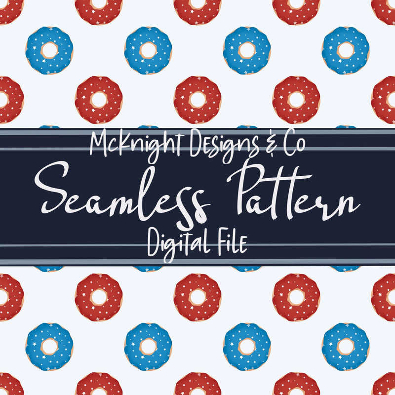 Patriotic Donut Seamless Pattern – Red & Blue 4th of July PNG McKnight Designs & Co Seamless Pattern File